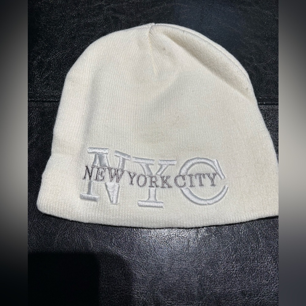NYC White Beanie Hat